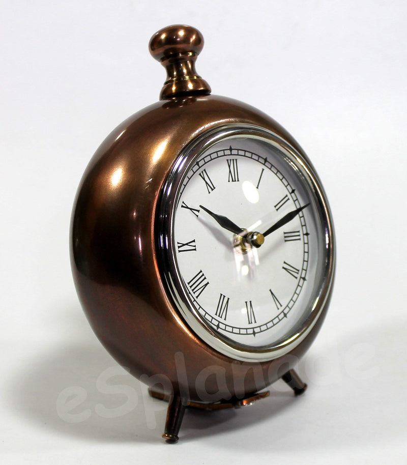 ESPLANADE European Style Vintage Analog Clock Table Desk Shelf Clock - Metal - Copper Finish - 7" Inches