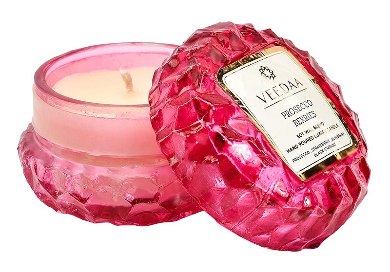 VEEDAA Prosecco Berries Crystal Glass Soy Scented Candle (Burns 15 Hours)