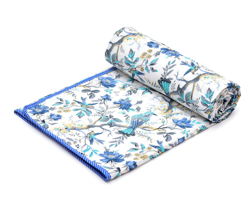 Craftino Pure Cotton Soft Reversible Printed Lightweight AC Blanket | Single Bed Cotton Dohar (D1, Double)