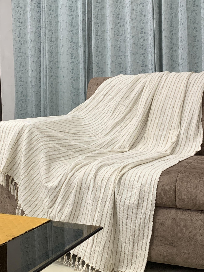 Shrika Graham| White Cotton Sofa Throw with Elegant Brown Lining| Soft Sofa Throw| Basic Throw| Travel Blanket||House Warming Gift|Asthetic Home Decor| (50 Inches by 80 Inches)