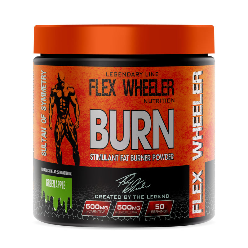 Flex Wheeler Nutrition Burn Fat Burner - 50 Servings (250g) | Thermogenic Weight Management Formula | Green Apple Flavor