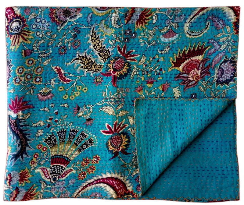 Textile Work Creations Kantha Quilt Bed-Cover Throw and Cotton Blanket Twin Size-Kantha Quilt Handmade Singel