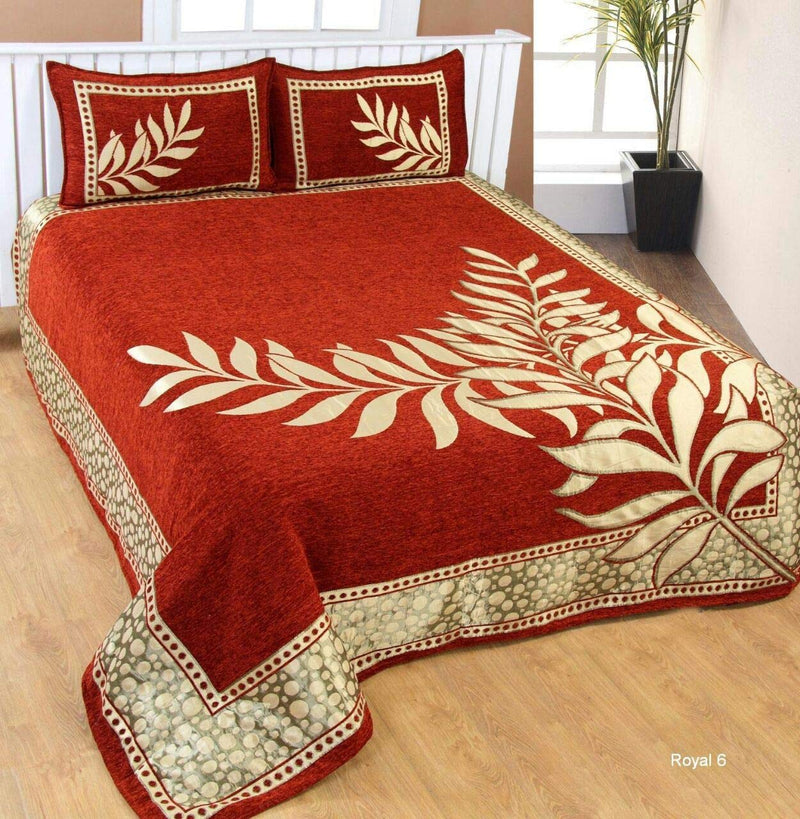 FRESH FROM LOOM 500 TC Chenille Double Bedsheet with 2 Pillow Cover-King Size; Rust