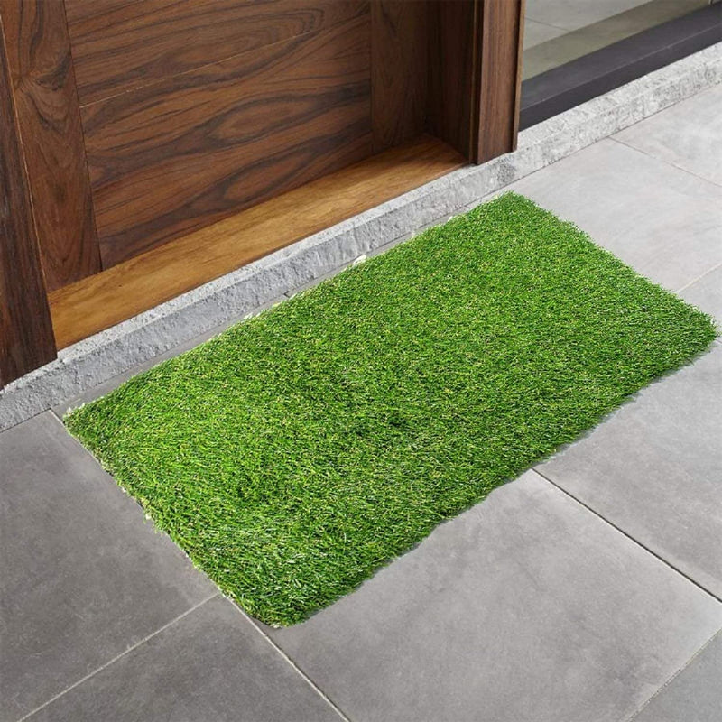 Status Contract Polyvinyl Chloride Premium Artificial Grass Rectangular Shape Door Mat- Natural Green (18 X 28 Inch)