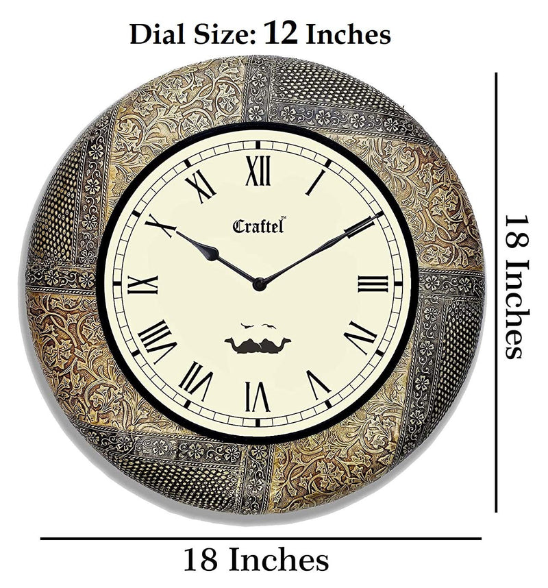 Craftel Brass Roman Dial Round Wall Clock for Bedroom Living Room Home (Gold_18 Inches X 18 Inches)