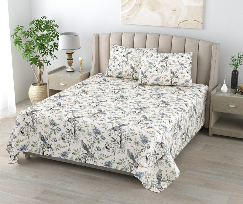 Dream Homme 240 TC Cotton Single Size Floral Flat Bedsheet for Single Bed with 1 Pillow Covers | 60 X 90 inch (Pack of 1, Floral White)