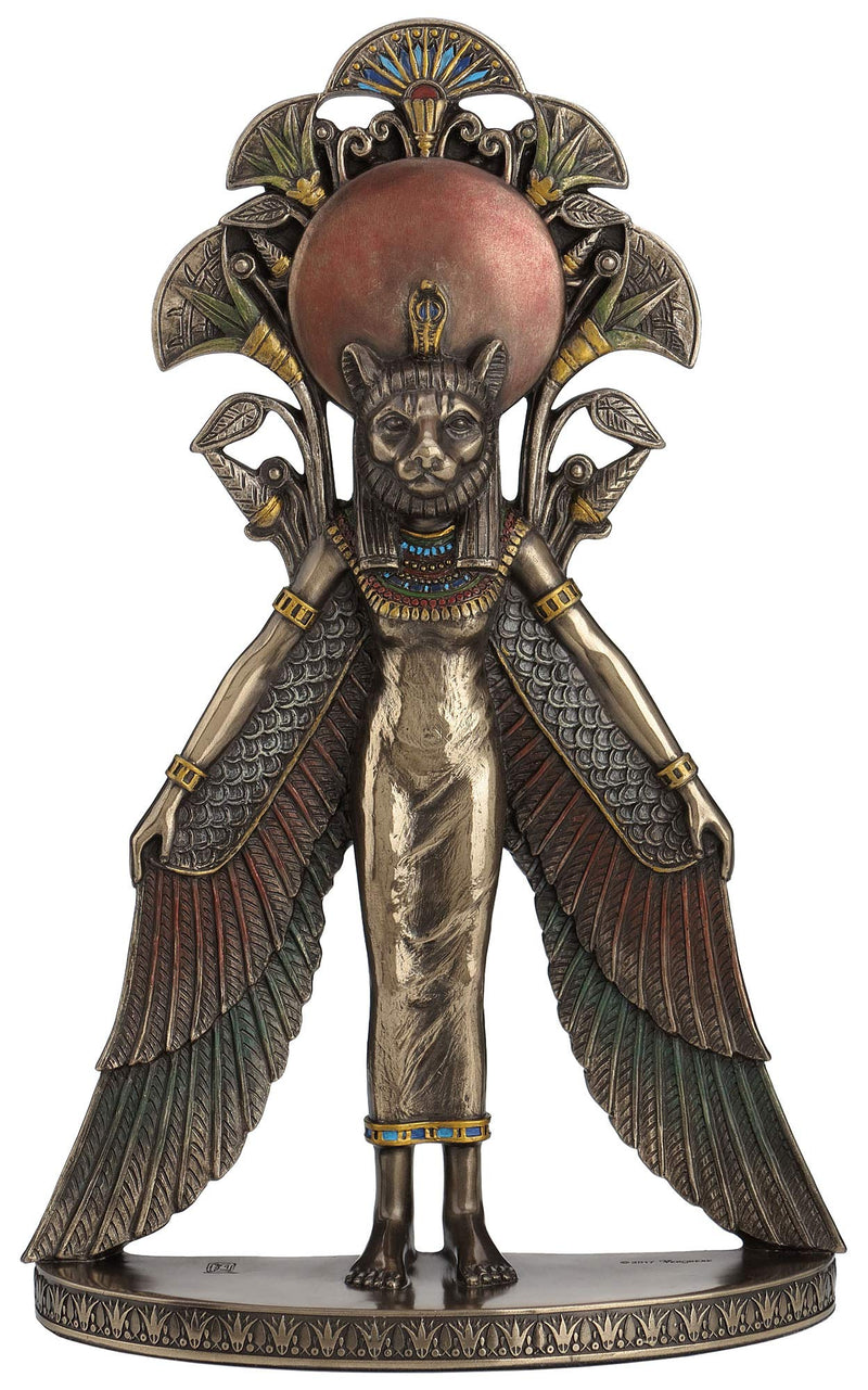 Veronese Design Majestic Sekhmet: Exquisite 10.75-Inch Winged Egyptian Goddess of War and Chaos Resin Wall Hanging Statue with Striking Metal Appearance and Vibrant Colored Details