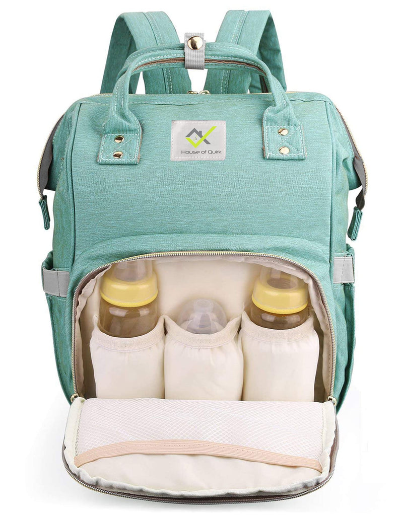 House of Quirk Waterproof Baby Diaper Bag Green Maternity Backpack (DIAPER BAG_GREEN)