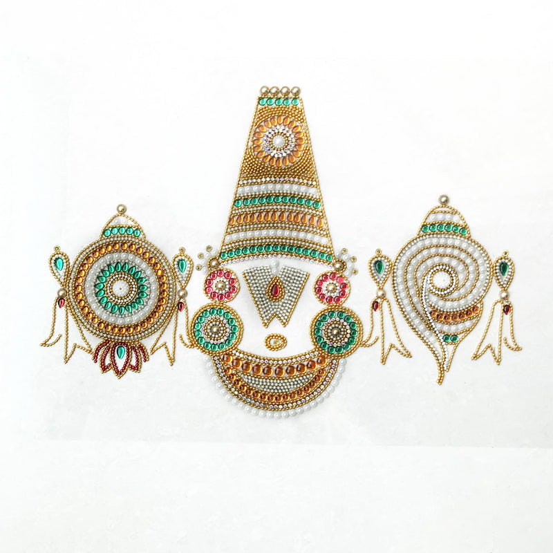 Aabhaas Design Divine Lord Tirupati Balaji Tilak, Vishnu, Venkateshwara, Padmanabha Swami, Shankh Chakra Acrylic Kundan Art Rangoli for Home Temple, Office Decorations, Floor & Wall | 20x16 inch