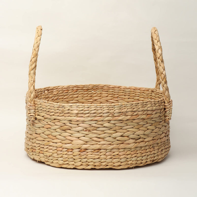 Habere India-All the Cultures Fabricating India Round Wicker Basket|Cane or Bamboo Basket Tray Online|Gift Hamper Basket|Wardrobe Basket|Bathroom Organizer Basket (Beige, Medium, 25.4 x 12.7 CM)