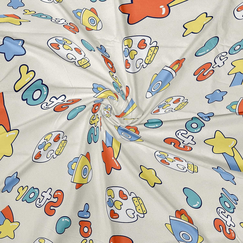 HarshBala 180 TC Glace Cotton Queen Double Bed Kids Cartoon Print Bedsheets, 2 Pillow Covers Star Space Ship