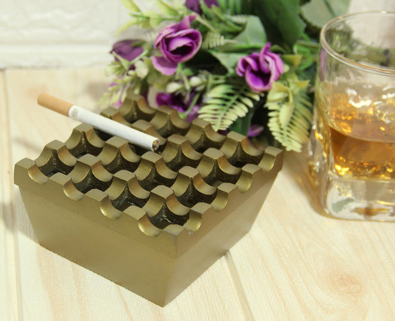 PURI - Aluminium Cigar/Cigarette Ashtray, 16 GRIDS, Windproof Tabletop, Brass Antique Finish