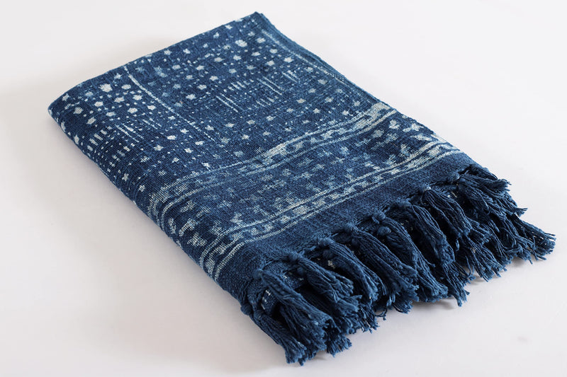 Ravaiyaa - Attitude is everything Hand Block Printed Handmade Sofa & Couch Throw Handloom Cotton Throw Home Decor Bedding Blanket (Indigo Blue Abstract Ikat)