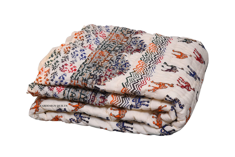 SIBLEY Pure Cotton Soft Jaipuri Razai Traditional Elephant with Hawa Mahal Hand Block Print Single Bed Winter Ac Quilt Blanket (Multicolor) (60X90 Inche)