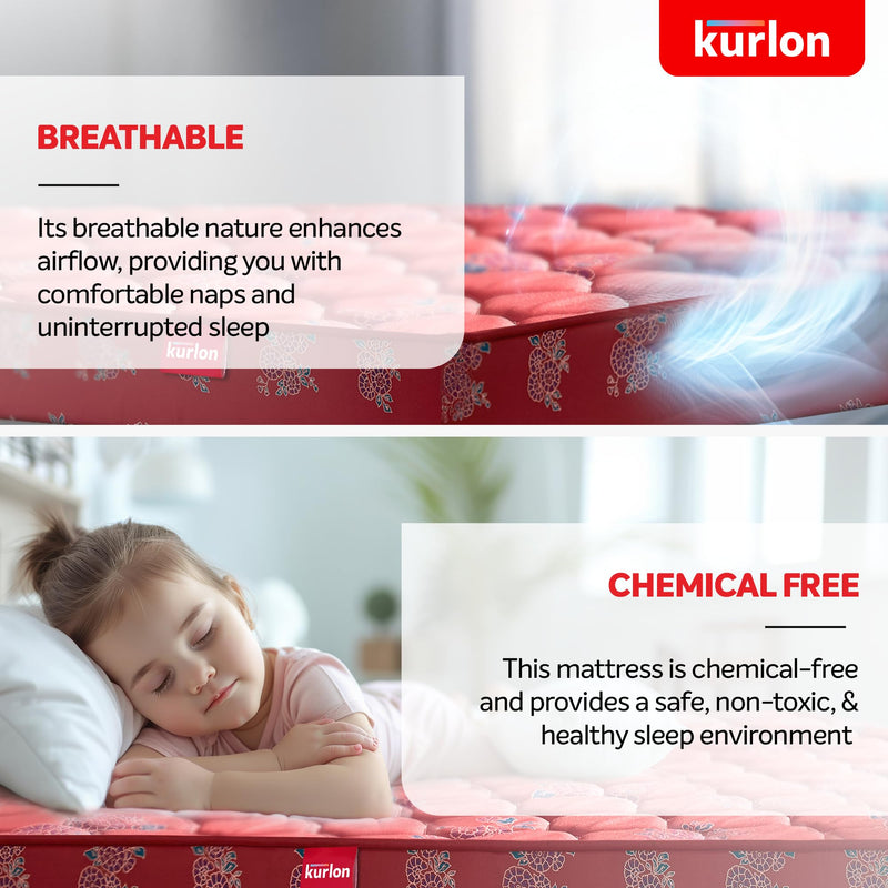 Kurlon Rutile Mattress | Natural Coir Mattress | Breathable | Medium Firm Support | Natural Cooling | PU Quilted | Durable | King Size | 78x72x6 | 5 Yrs Warranty