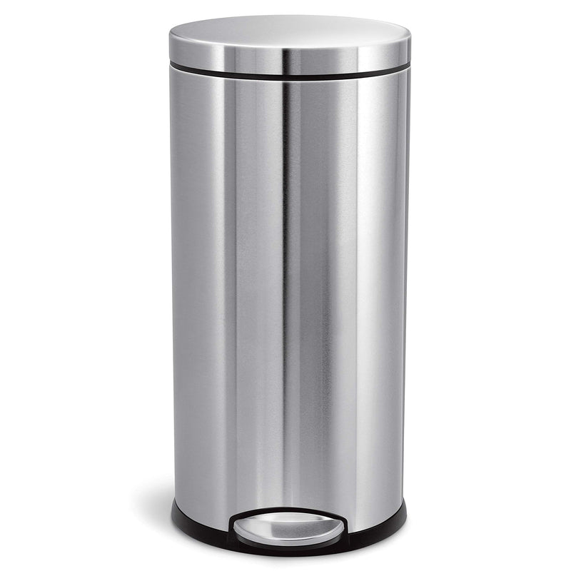 simplehuman Round Step Trash Can, Fingerprint-Proof Brushed Stainless Steel, 30 liters/8 Gallons