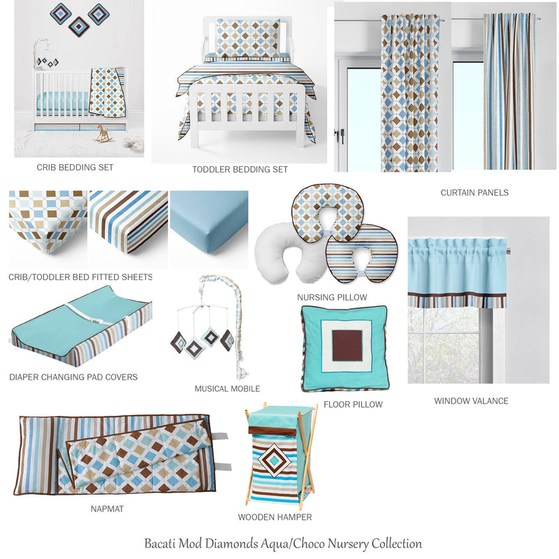 Bacati MOD Dia/stripes Aqua and Chocolate 4pc Toddler Bedding Set