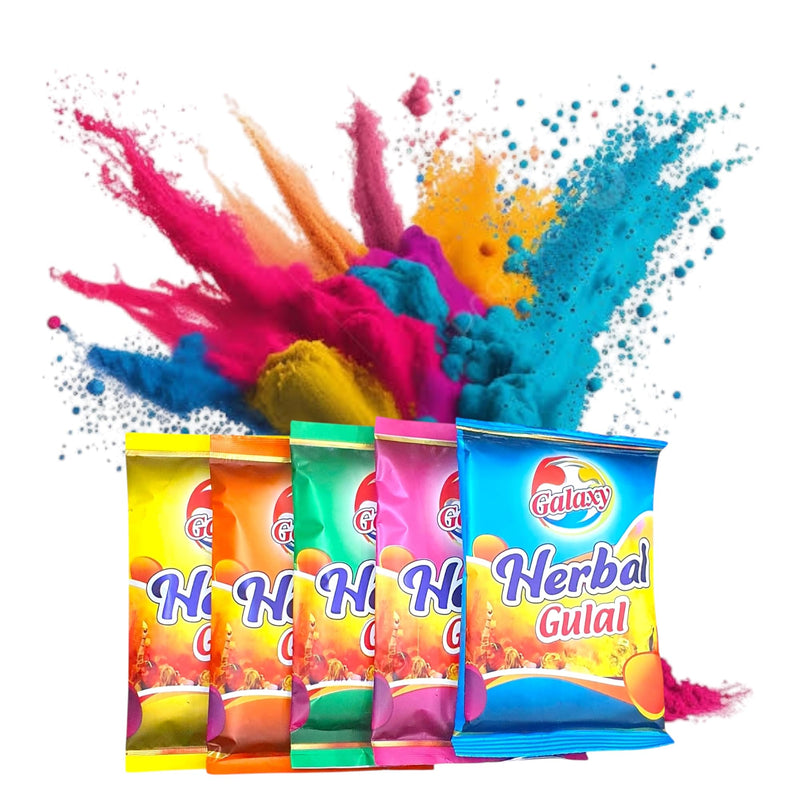Gurjas Fancy Kitchen Natural Holi Colours Herbal Gulal; Holi Celebration Galaxy Herbal Gulal Holi Colours,Safe for Kids Pack of 5 Assorted Colours-(Multicolour)