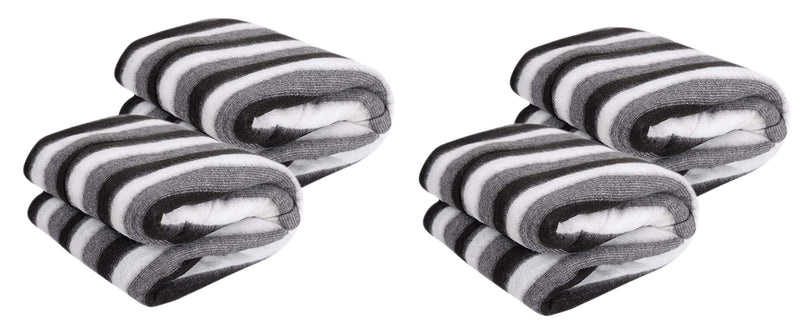 GOYAL'S Fleece 250 TC Single Bed Stripes Blanket Black -Pack of 4