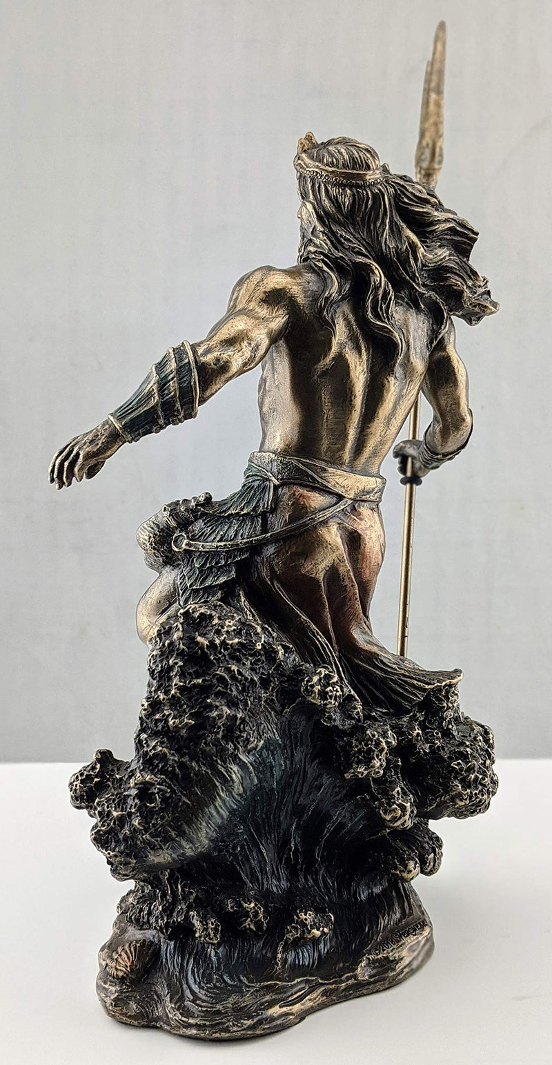 Veronese Design Resin Statues Greek God Poseidon Standing Over Crashing Waves Statue 6 X 10 X 3.75 Inches Bronze