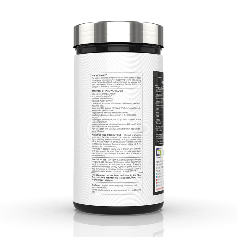 Champs Nutrition Pre Workout Supplement With Caffeine Powder, Citrulline Malate, B-Alanine, Taurine For Explosive Energy, Pump & Focus 300G,60 Servings (Fruit Punch Flavour)