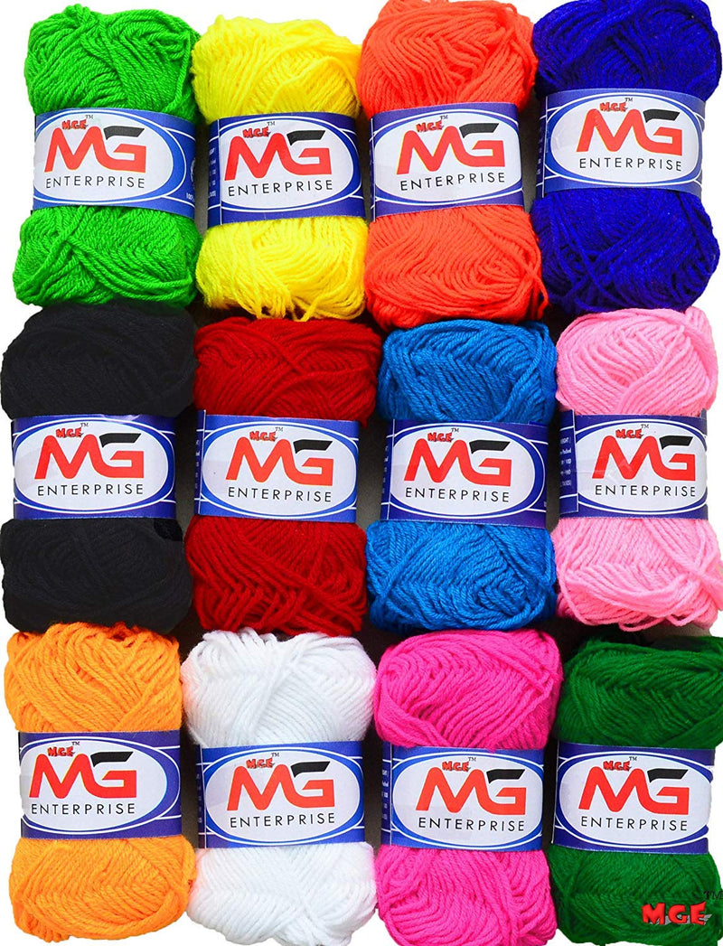M.G Enterprises 12 pc Combo Wool Ball. Hand Knitting Art Craft Soft Fingering Crochet Hook Yarn, Needle Knitting Thread Dyed