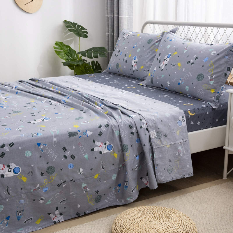 Brandream Kids Bedding Sets King Size Boys Cotton Bed Sheets Set Deep Pockets Space Galaxy Bedroom Sheets Sets of 4