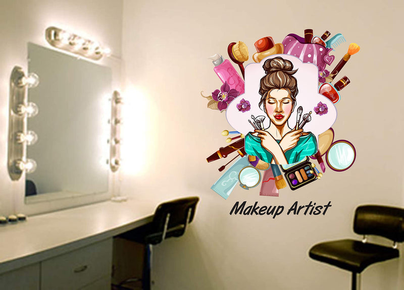 DivineDesigns™ PVC Vinyl Self-Adhesive Parlour Girl Makeup Artist Wall Sticker for Parlour Decoration or Girls Women Room (20 X 24 Inch)