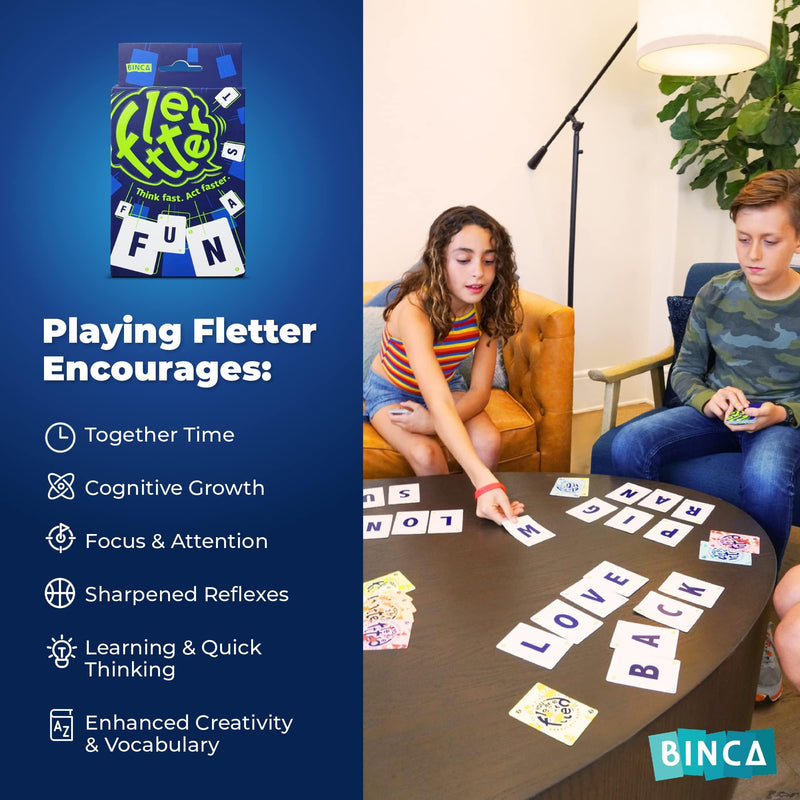 Binca Fletter Word Game, Card Game for All Ages Kids, Teens and Adults, Improves Vocabulary in a Fun Way, Perfect Gift for Ages 5,6,7,8 (2-4 Player)