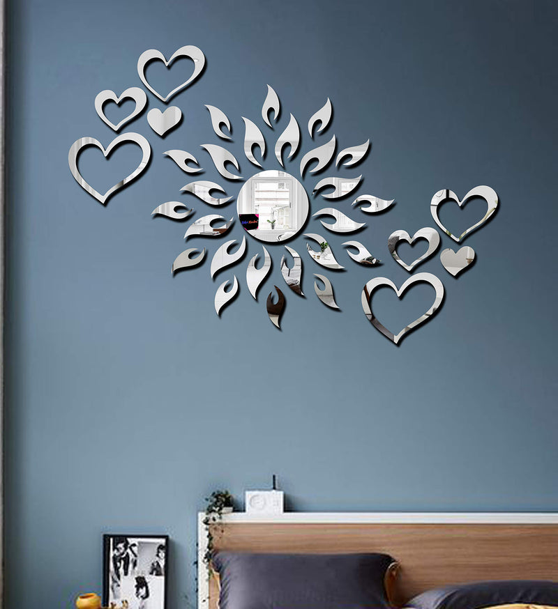 Bikri Kendra - Sun Silver 2 Set Love Heart Silver Acrylic Romance Wall Refrigerator Sticker, Silver, Standard