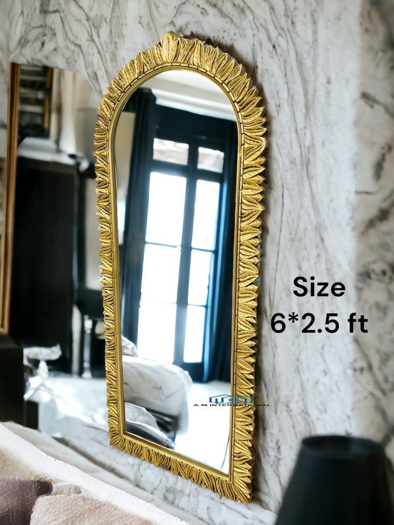 A.M INTERNATIONAL Wooden Carved Wall Mirror Frame Solid Wood, Antique Finish | with Out Mirror | Size 6 * 2.5 ft (Antique Gold)