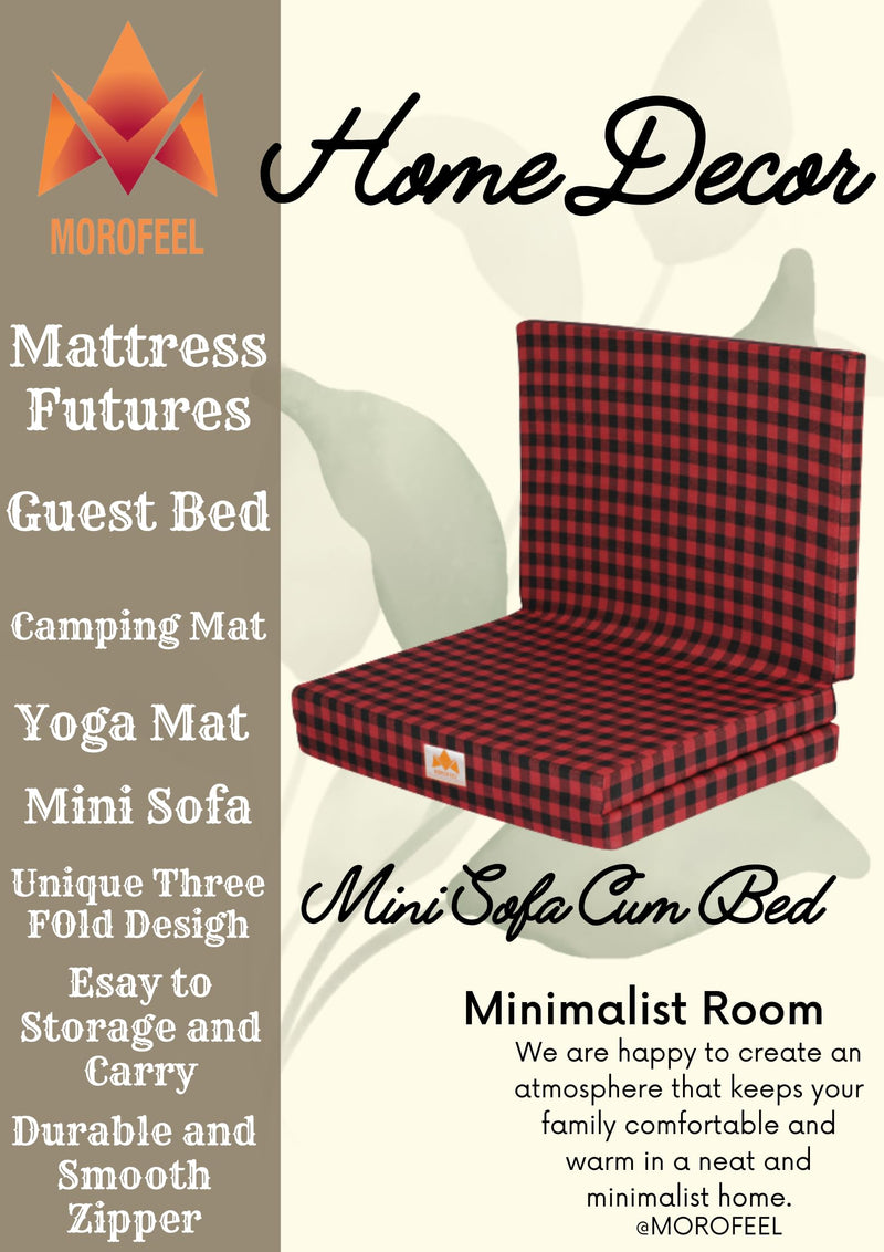 MOROFEEL 3 Inch UHD Foam Three Fold Single Bed Reversible Mattress Red & Black (72 x 35 x 3) || Foldable Lightweight Gadda for Travel Picnic