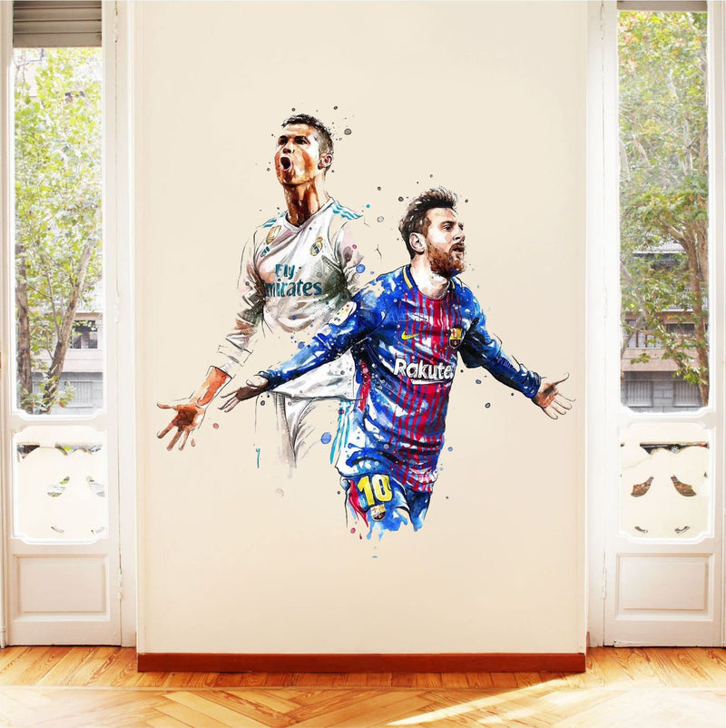 Sticker Yard Ronaldo with Messi Vinyl Wall Sticker for Living Room/Bedroom/Office and All Decorative Wall Stickers Size 55X55CM