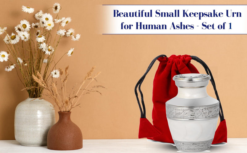 THE ASCENT MEMORIAL Pearl White Small Keepsake Urns - Mini Cremation Memorial Urns with Gift Box, Velvet Carry Bag and Funnel - Funeral Cremation Urns Small for Human Ashes