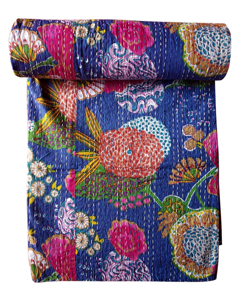 Kirti Textile and Handicraft Cotton Floral Printed Quilt Single Size Bedsheet (Multicolour)