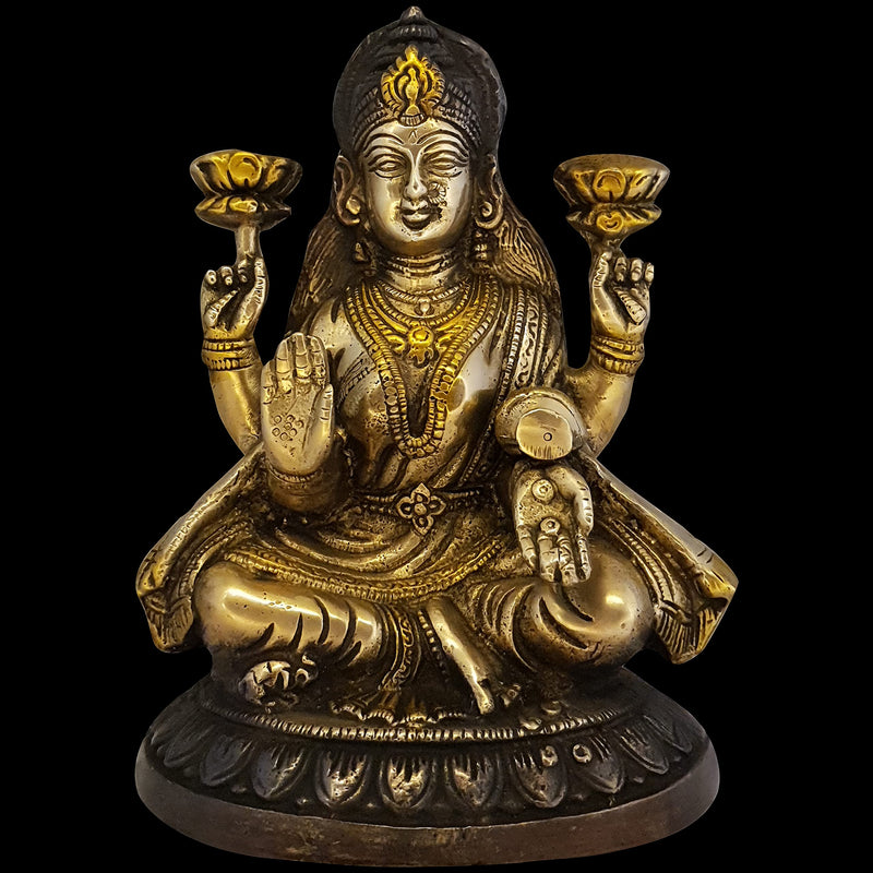 Divya Mantra Sri Laxmi Idol Home Puja Room Diwali Decor Pooja Mandir Decoration Items Living Room Showpiece Decorations Office Lakshmi Temple Murti Goddess Statue Brass Show Pieces - Brown