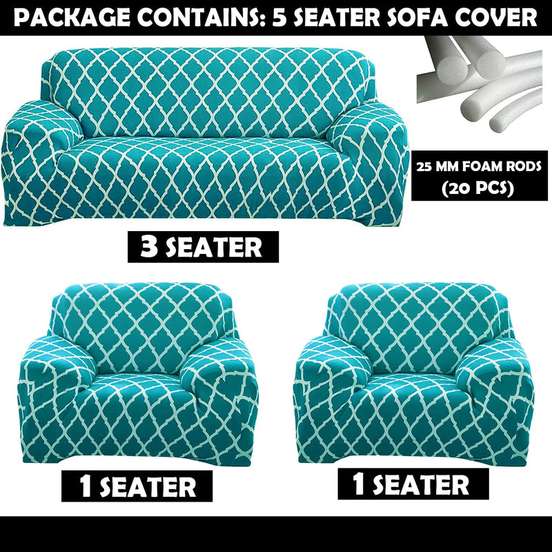 Gifts Island® Sofa Cover 3 Seater and 2 Seater Fully Covered Universal 5 Seater Sofa Cover Non-Slip Sticky Elastic Stretchable Sofa Set Slipcover Protector for (3+1+1 Seater),Teal Blue Diamond