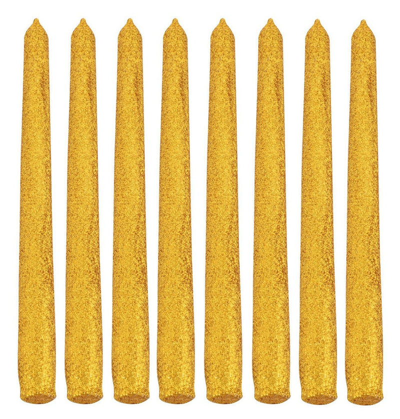 atorakushon® Paraffin Wax Smokeless Scented Tapered Candle Golden Stick Candles Decoration for Party Pack of 8