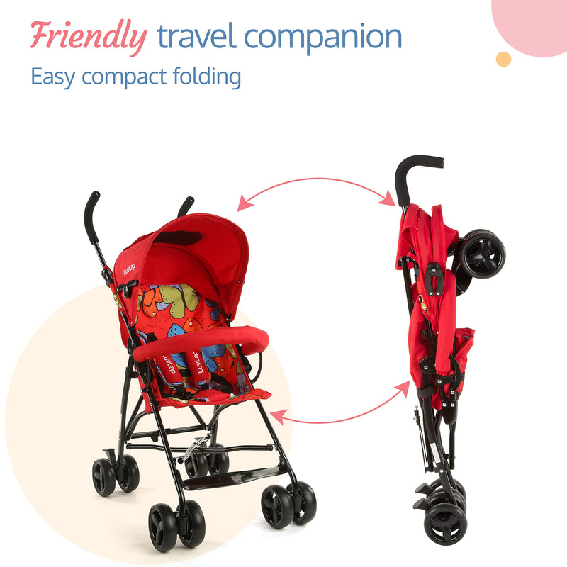 LuvLap Tutti Fruti Baby Stroller/Buggy, Compact & Travel Friendly Baby pram, for Baby & Kids, 6-36 Months, with 5 Point Safety Harness, Adjustable seat Recline, 15Kg Capacity (Red)