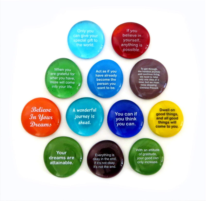 Destiny Stones, 12 Glass Stones To Help You Create Your Own Future. Encouraging and Motivational Messages on Beautiful Word Rocks, by Lifeforce Glass.