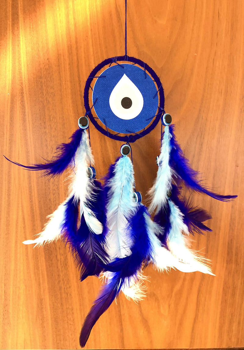 Rooh Dream Catcher ~ Evil Eye Canvas Car Hanging ~ Handmade Hangings for Positivity (Can be Used as Home Decor, Gift, Wall Hangings, Meditation Room, Yoga Temple, Wind Chime & Car Feather Hanging)