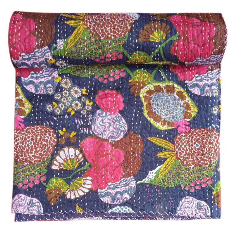 Kirti Textile and Handicraft Cotton Handmade Queen Size Throw Kantha Quilt (Multicolour)