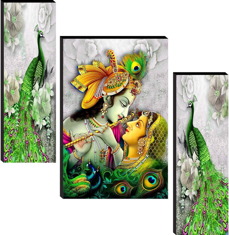 SAF Religious Radhe Krishna UV Textured Painting& SAF Set of 3 Ganesha with Peacock and musical instrument UV Textured Home Decor Self Adhesive Painting 18 Inch X 12 Inch