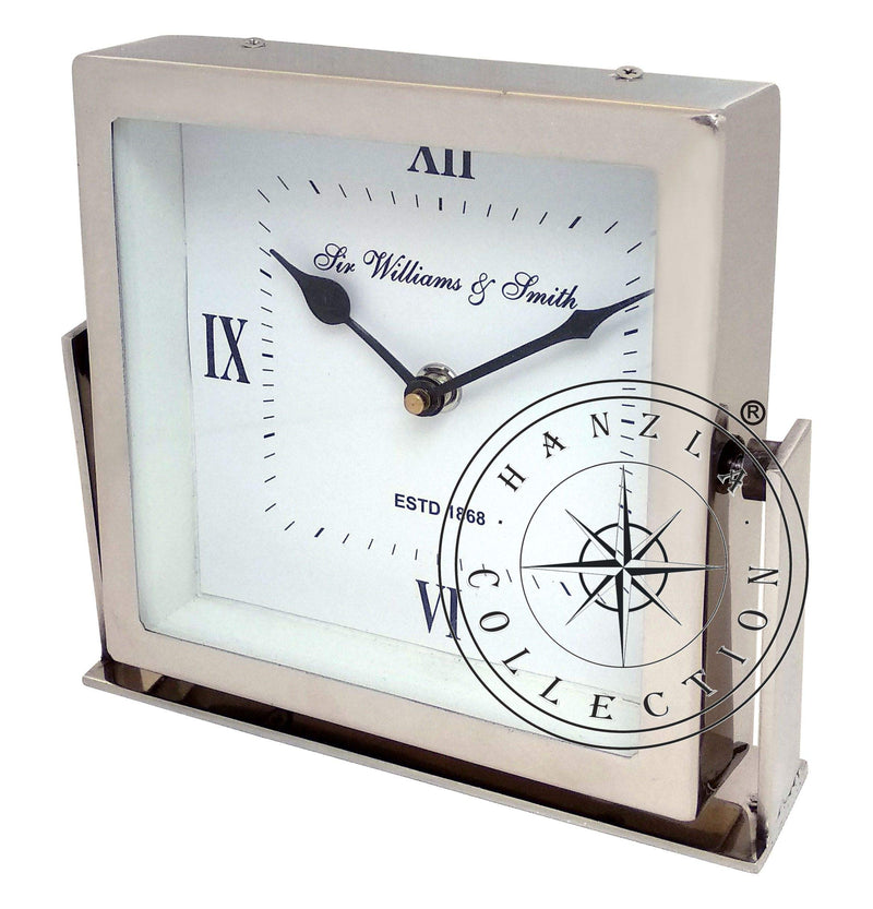 Hanzla Collection Nautical Chrome Brass Table Desk Clock Sir William & Smith Home & Office Decor