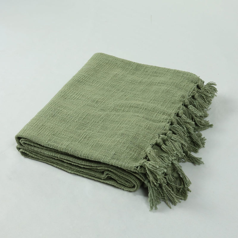 KHUSHI HANDICRAFT Hand-Knitted Pure Cotton Throw 100% Cotton Sofa Throw 50 x 70 Inches Cozy Decorative Handmade Throw Cotton Lightweight Green