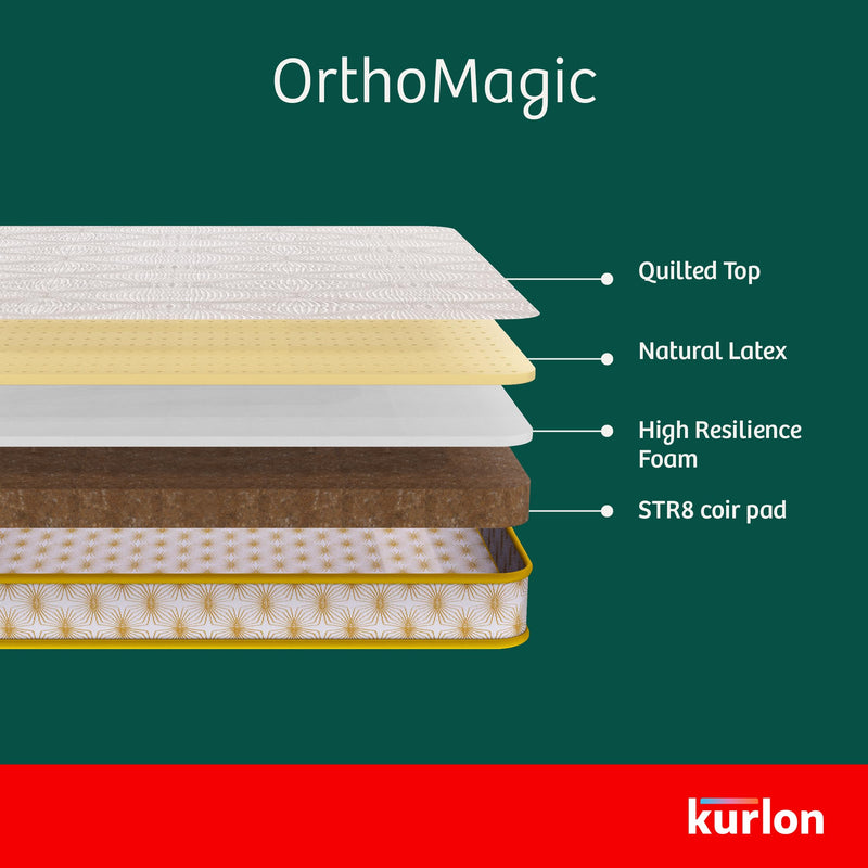 Kurl-On Mattress |OrthoMagic Essential|Orthopedic 5-inch Hybrid Mattress with Latex,Coir and HR Foam Layers|5 Years Warranty (King Size, 78x72x5 Inches)