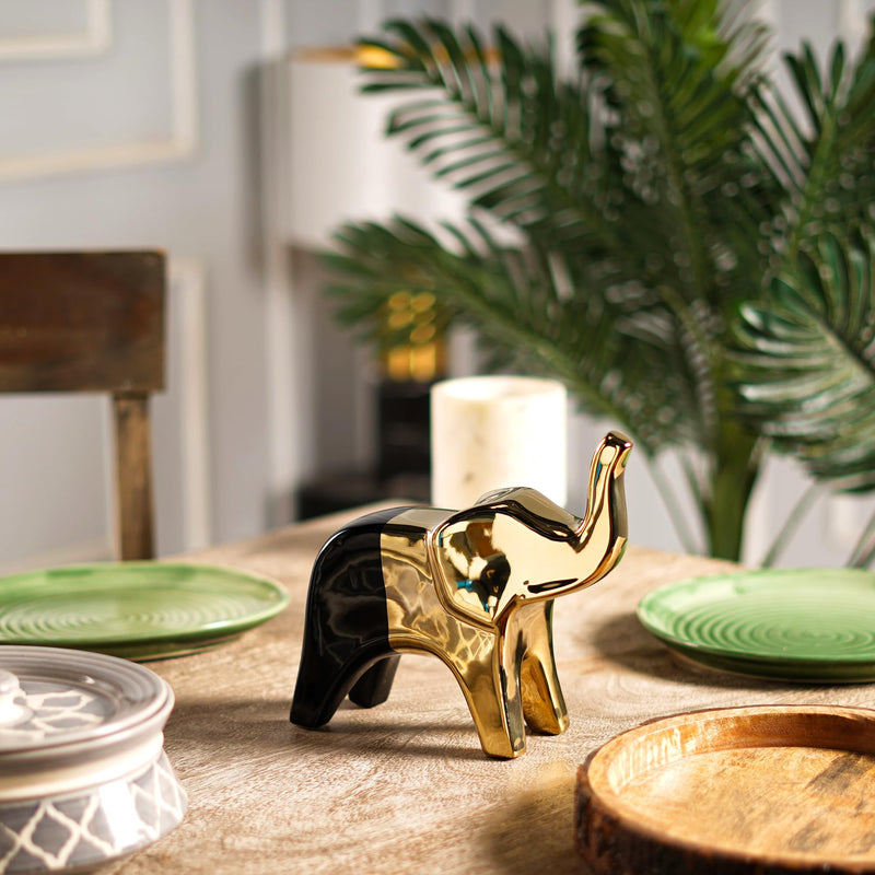 The Artment your artistic apartment Nordic Elegance Gold Elephant Ceramic Sculpture Showpiece for Table Top, Office/Home Decor