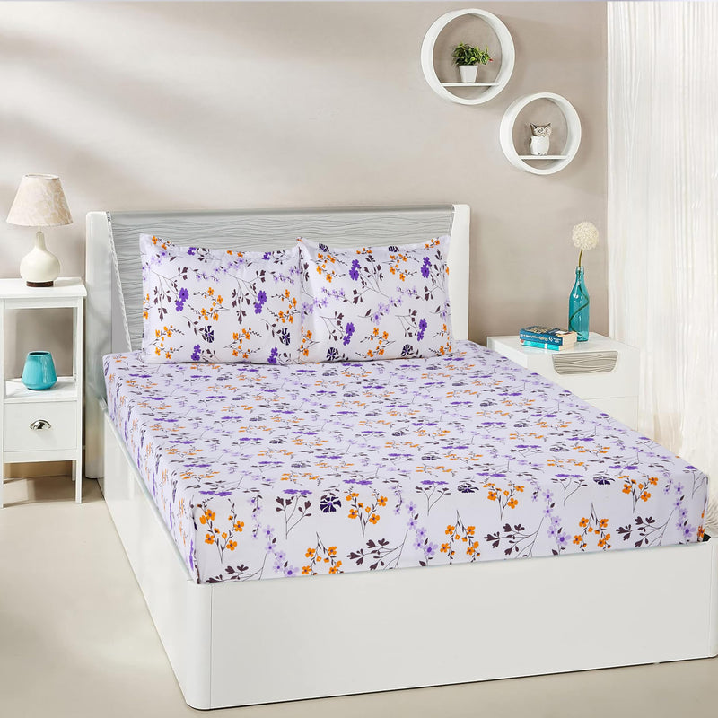 Amazon Brand - Solimo Floral 180 TC Cotton King Size Bedsheet (Purple)