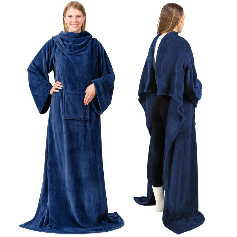 Pavilia Fleece Blanket with Sleeves, Blue