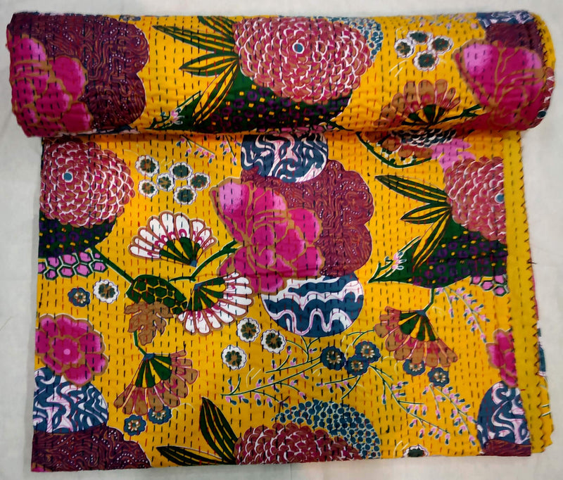 Kirti Textile and Handicraft Paisley Rajasthani Kantha Cotton Bedsheet (Twin, Multicolour)